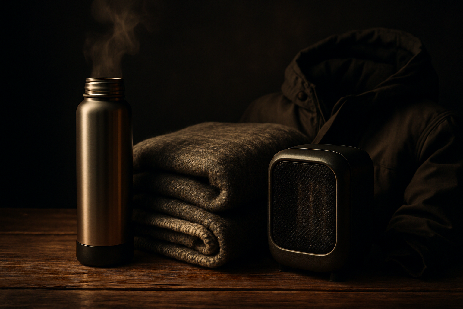 Kit de sobrevivência ao frio inverno Curitiba: aquecedor, cobertor, manta e garrafa térmica